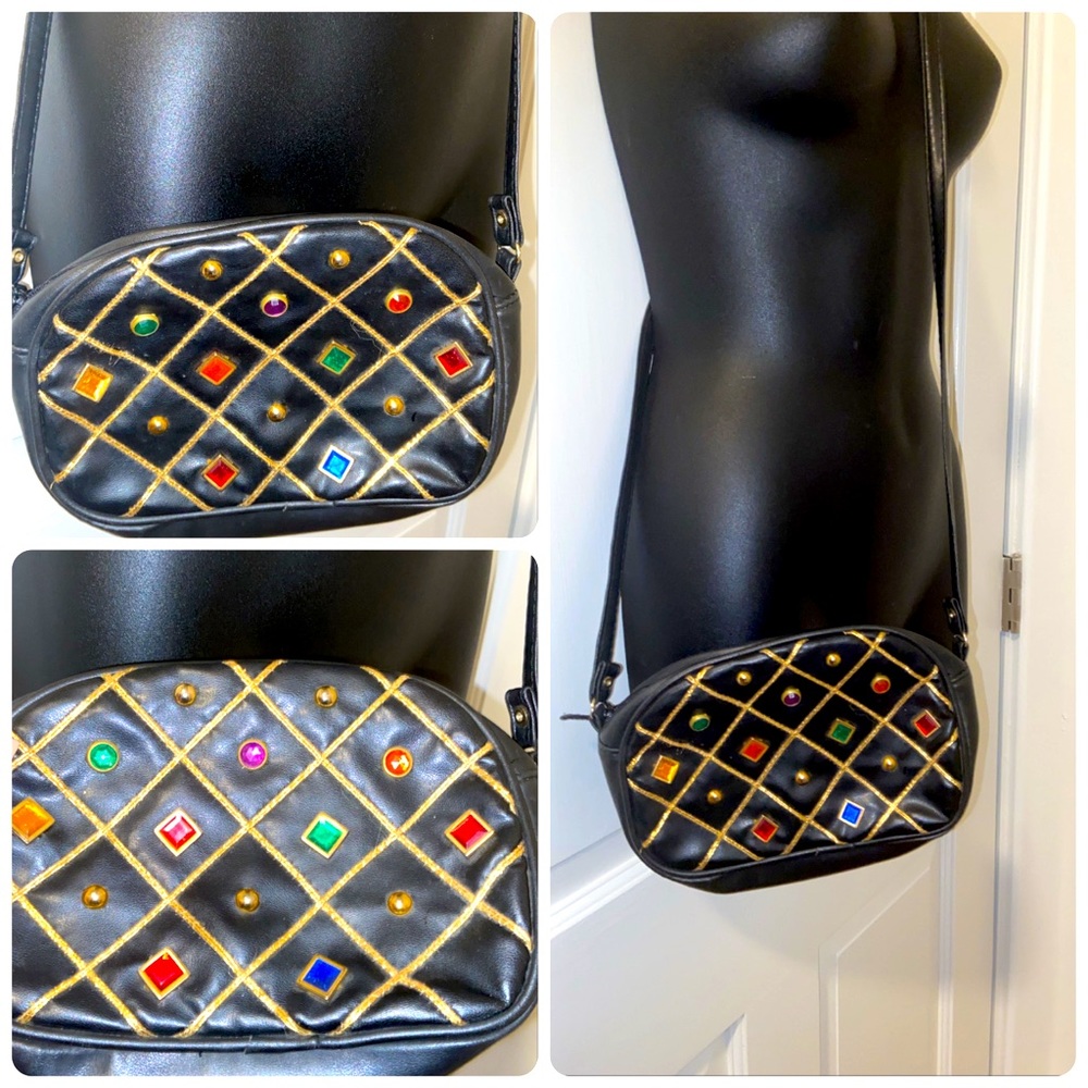 80s/90s Crossbody Leather Retro Jeweled/Stuffed Bag